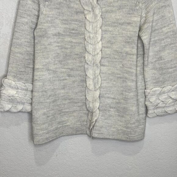 Moth Sweater Womens XS Gray Wool Shawl Collar Open Cardigan Braided Felt Trim - Picture 5 of 6